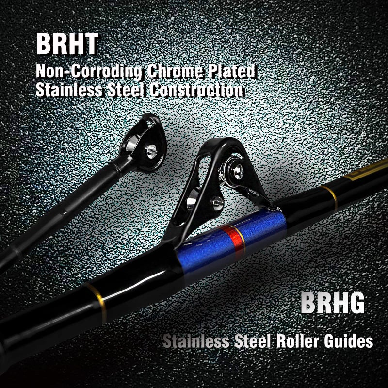 Fiblink 2 Piece Saltwater Trolling Rod Heavy Fishing Roller Rod Big Game Conventional Boat Fishing Pole with Roller Guides (30-50lb,6'6") - Image 2